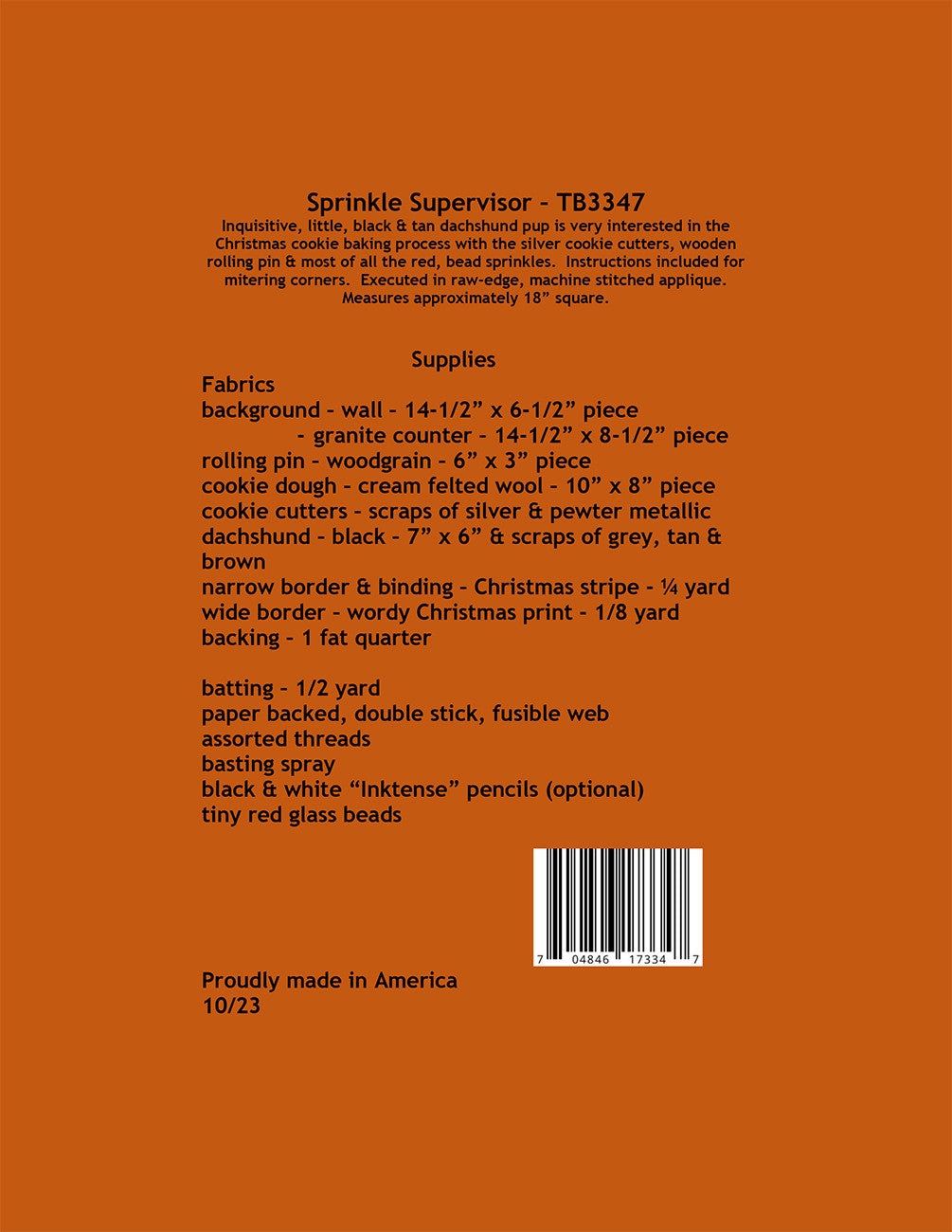 Back of the Sprinkle Supervisor Quilt Pattern by Trouble and Boo Designs