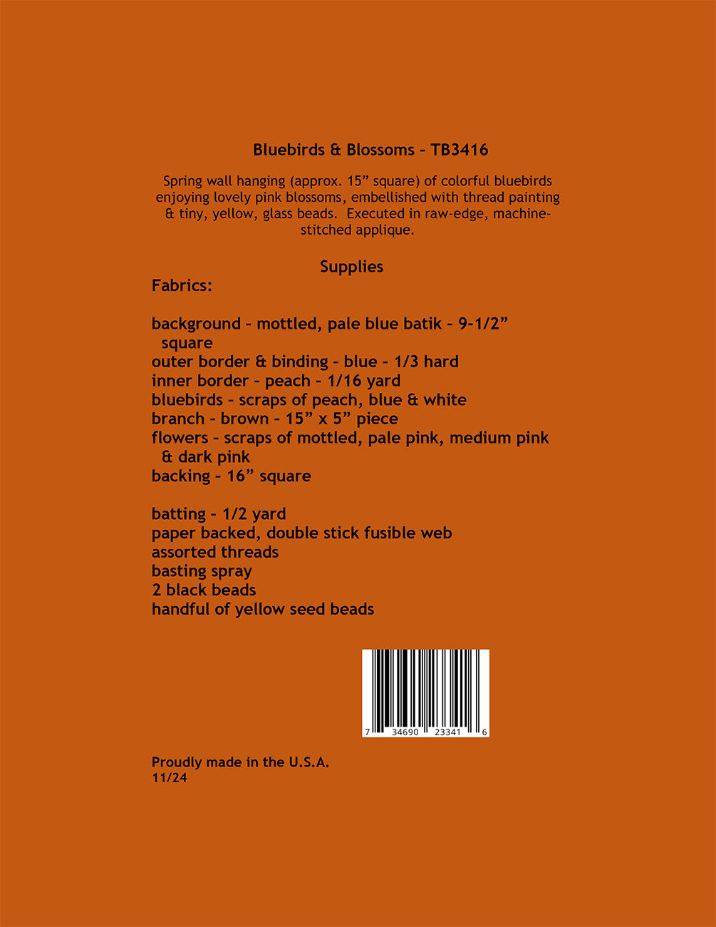 Back of the Bluebirds & Blossoms Quilt Pattern by Trouble and Boo Designs