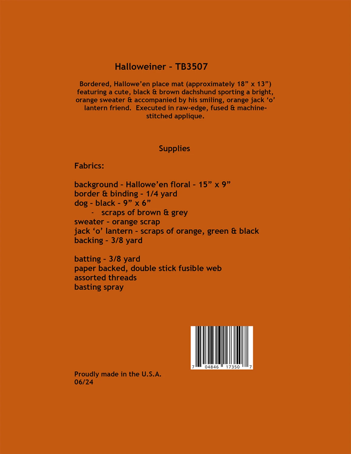 Back of the Halloweiner Pattern by Patch Abilities - Patterns