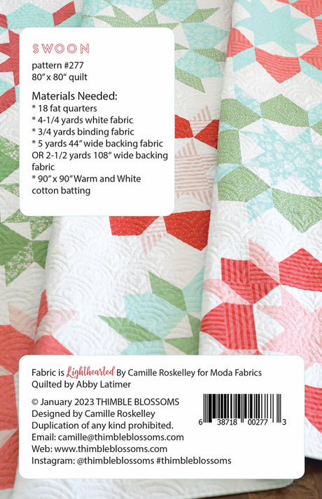 Back of the Swoon Updated Quilt Pattern by Thimble Blossoms