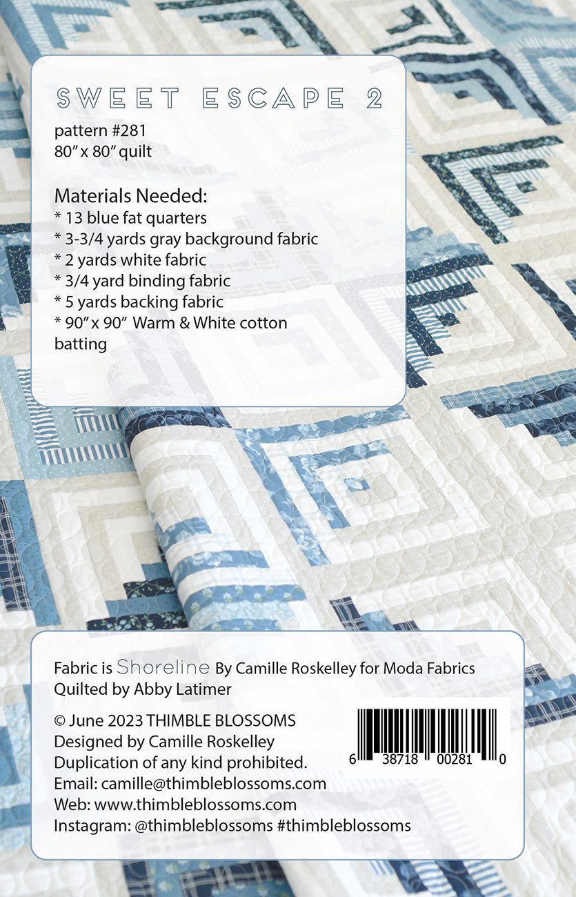 Back of the Sweet Escape 2 Quilt Pattern by Thimble Blossoms
