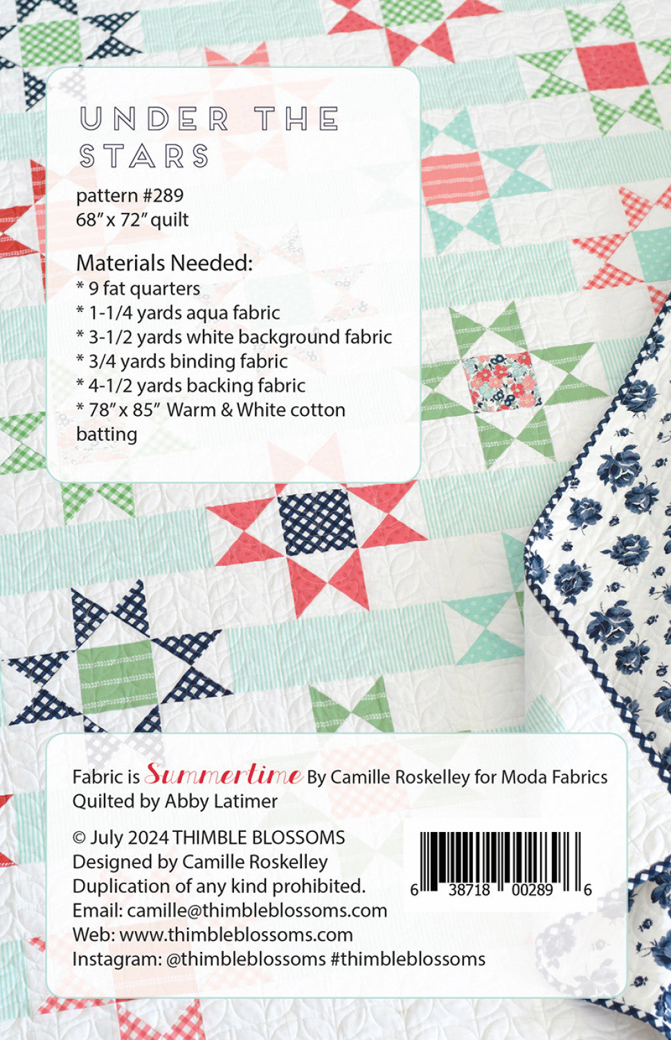 Back of the Under the Stars Quilt Pattern by Thimble Blossoms