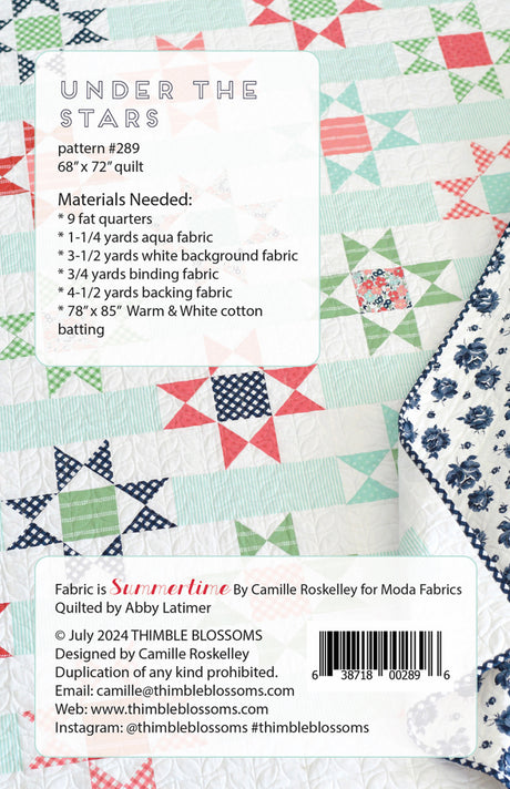 Back of the Under the Stars Quilt Pattern by Thimble Blossoms