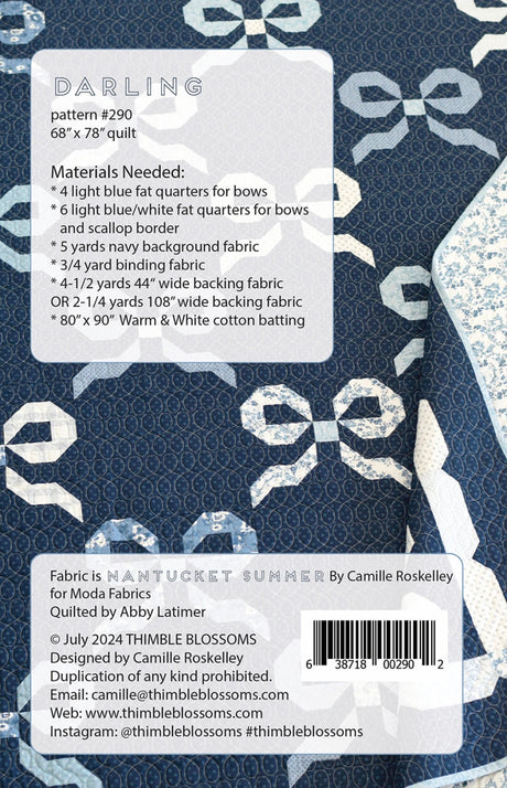 Back of the Darling Quilt Pattern by Thimble Blossoms