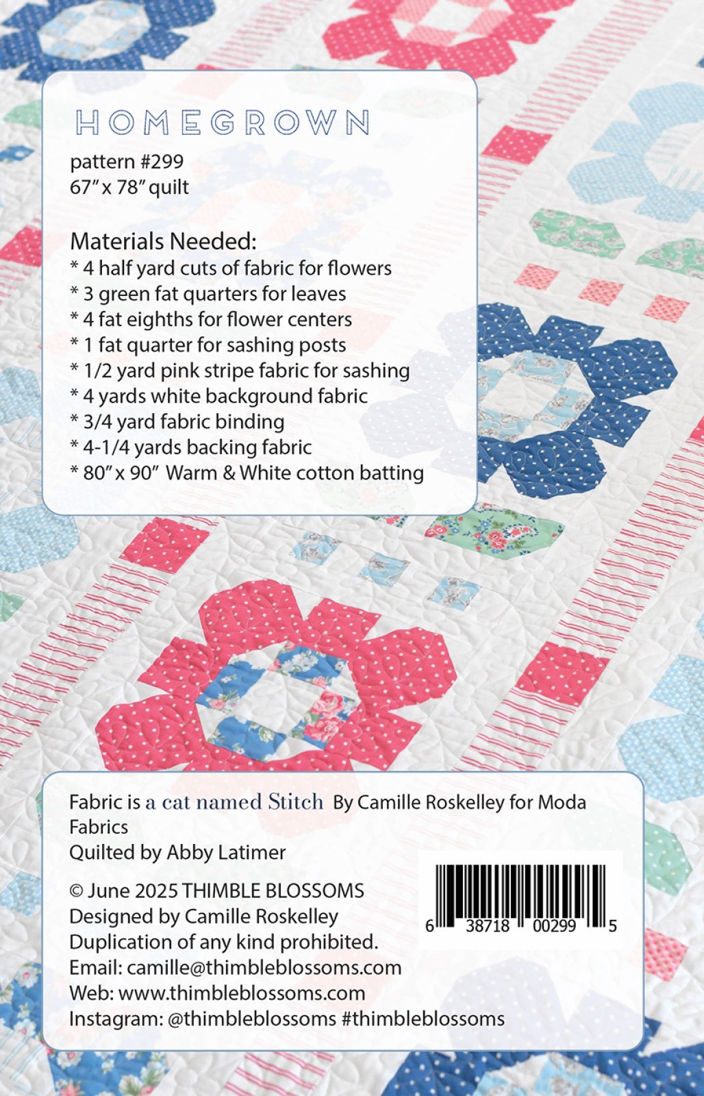 Back of the Homegrown pattern Quilt Pattern by Thimble Blossoms