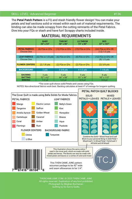 Back of the Petal Patch Quilt Pattern by Then Came June