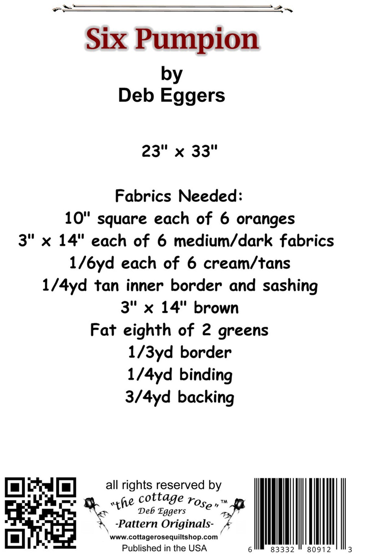 Back of the Six Pumpion Quilt Pattern by The Cottage Rose