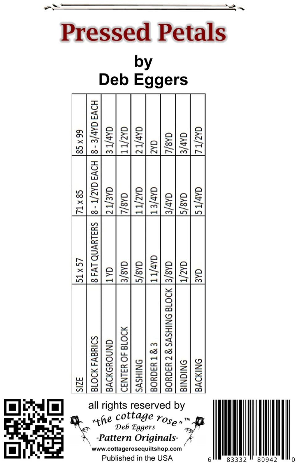 Back of the Pressed Petals Quilt Pattern by Cottage Rose