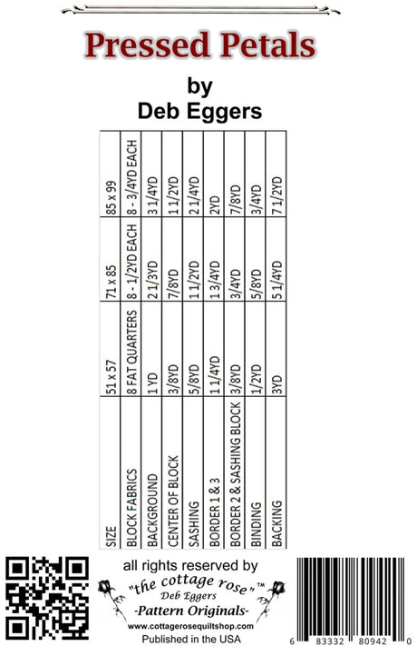 Back of the Pressed Petals Quilt Pattern by Cottage Rose