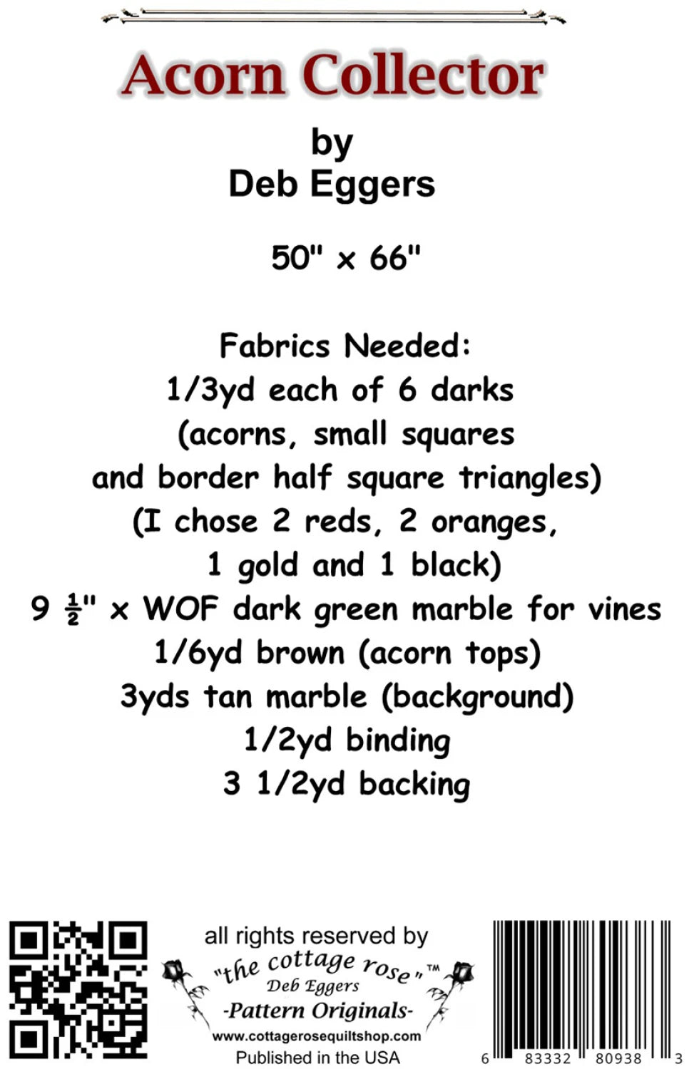 Back fo the Acorn Collector Quilt Pattern by Cottage Rose