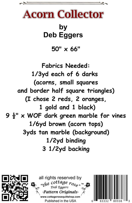 Back fo the Acorn Collector Quilt Pattern by Cottage Rose