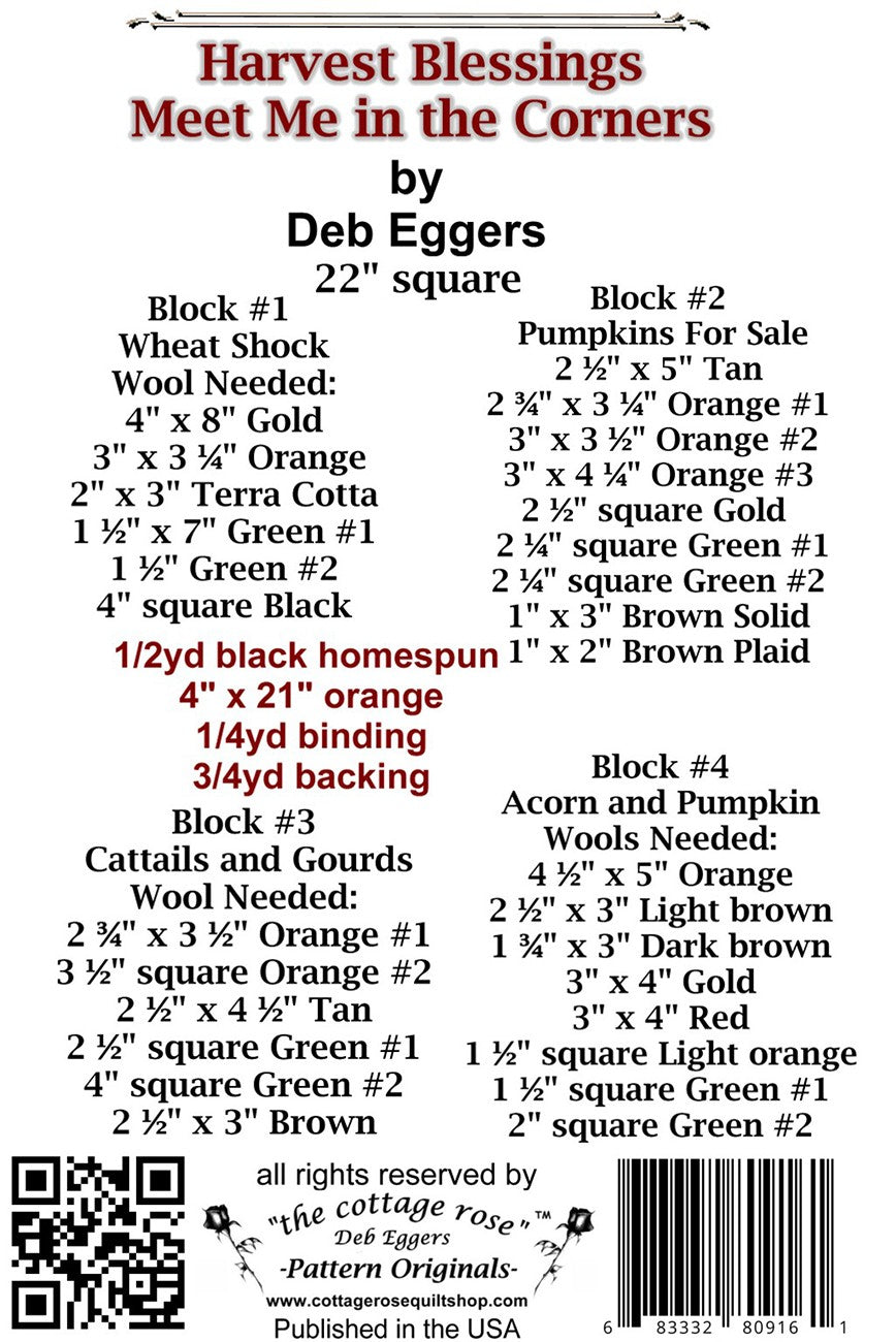 Back of the Harvest Bleesings Wallhanging Pattern by The Cottage Rose