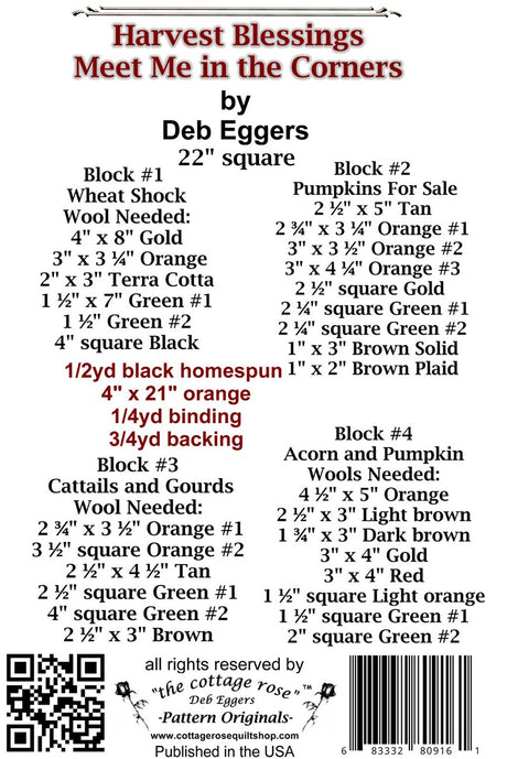 Back of the Harvest Bleesings Wallhanging Pattern by The Cottage Rose