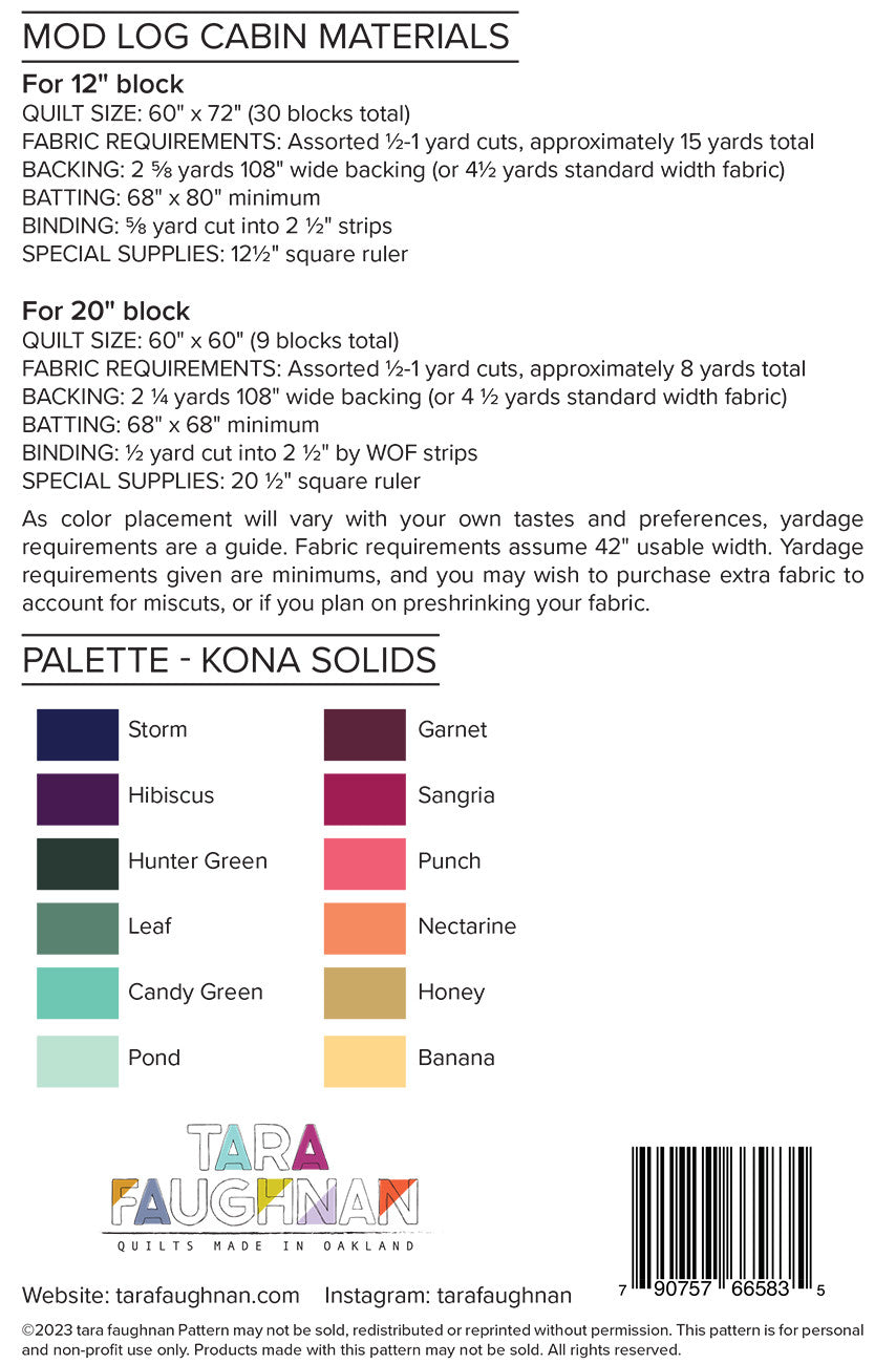 Back of the Mod Log Cabin Quilt Pattern by Tara Faughnan