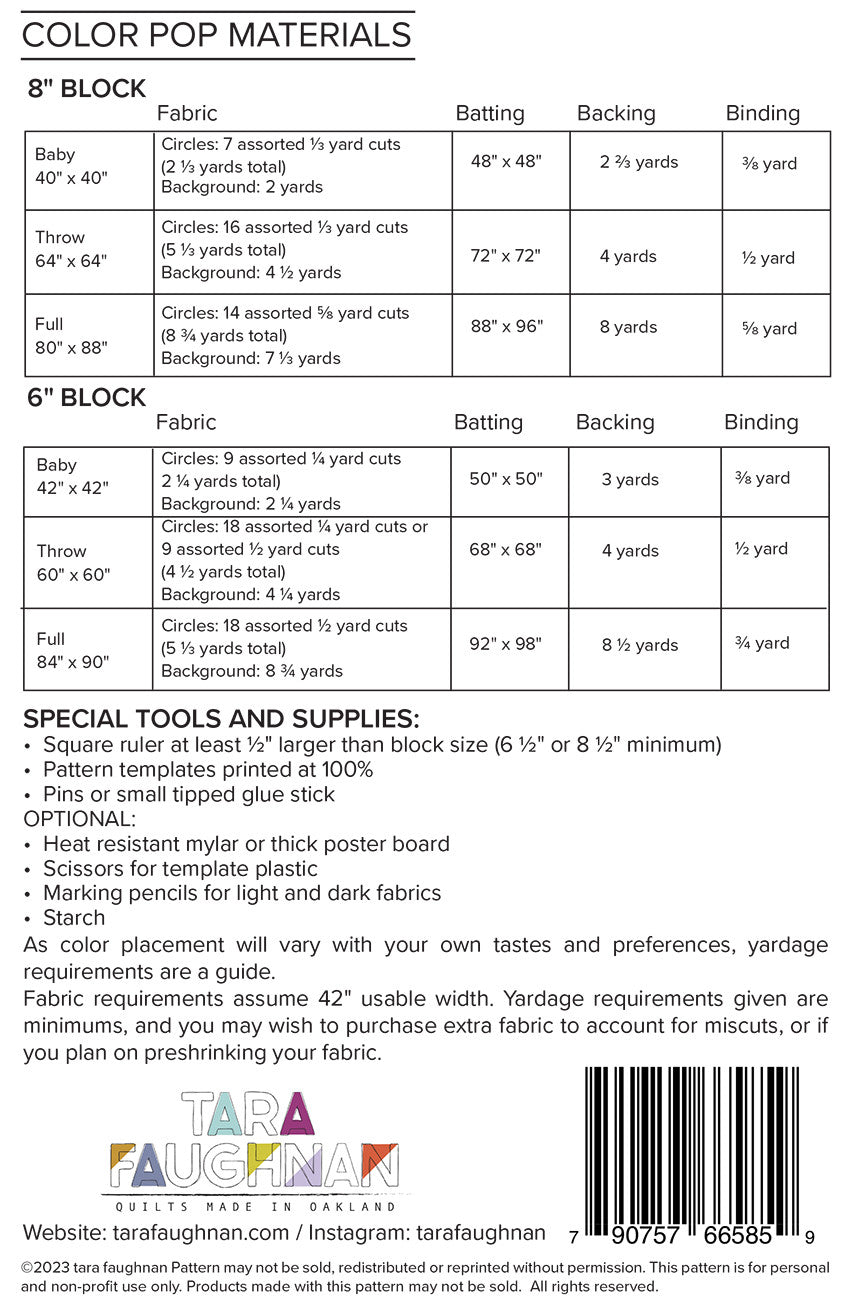 Back of the Color Pop Quilt Pattern by Tara Faughnan