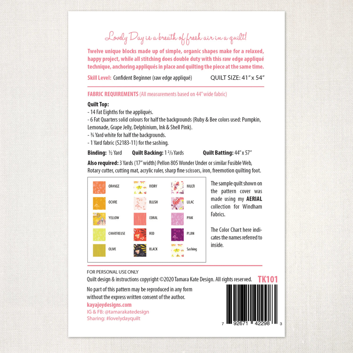 Back of the Lovely Day Quilt Pattern by Tamara Kate Designs