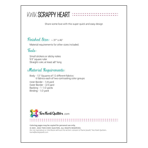 Back of the Kwik Scrappy Heart Quilt Pattern by Karie Jewell