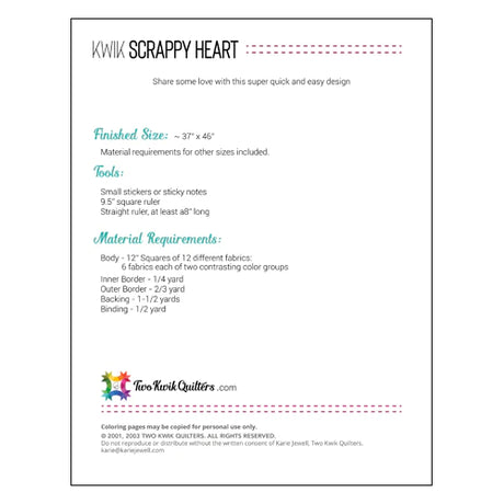 Back of the Kwik Scrappy Heart Quilt Pattern by Karie Jewell