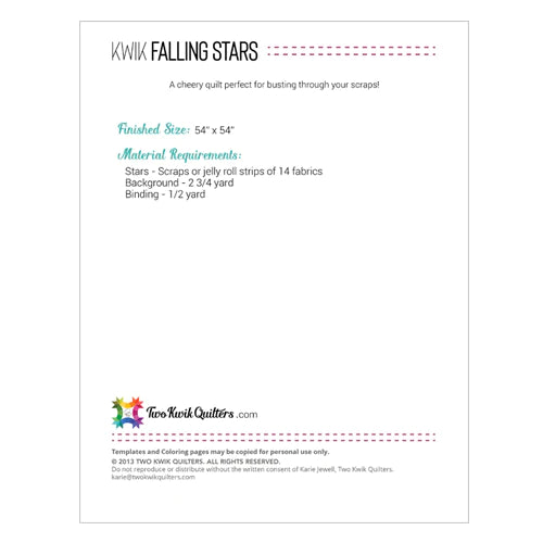 Back of the Kwik Falling Stars Quilt Pattern by Karie Jewell