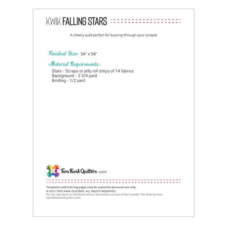 Back of the Kwik Falling Stars Quilt Pattern by Karie Jewell