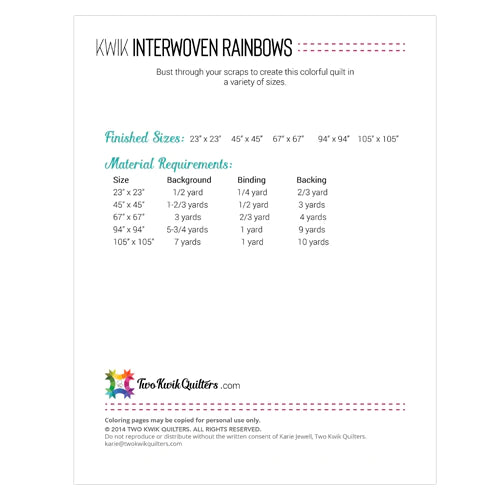 Back of the Kwik Interwoven Rainbow Quilt Pattern by Karie Jewell