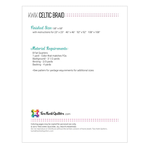 Back of the Celtic Braid Quilt Pattern by Karie Jewell