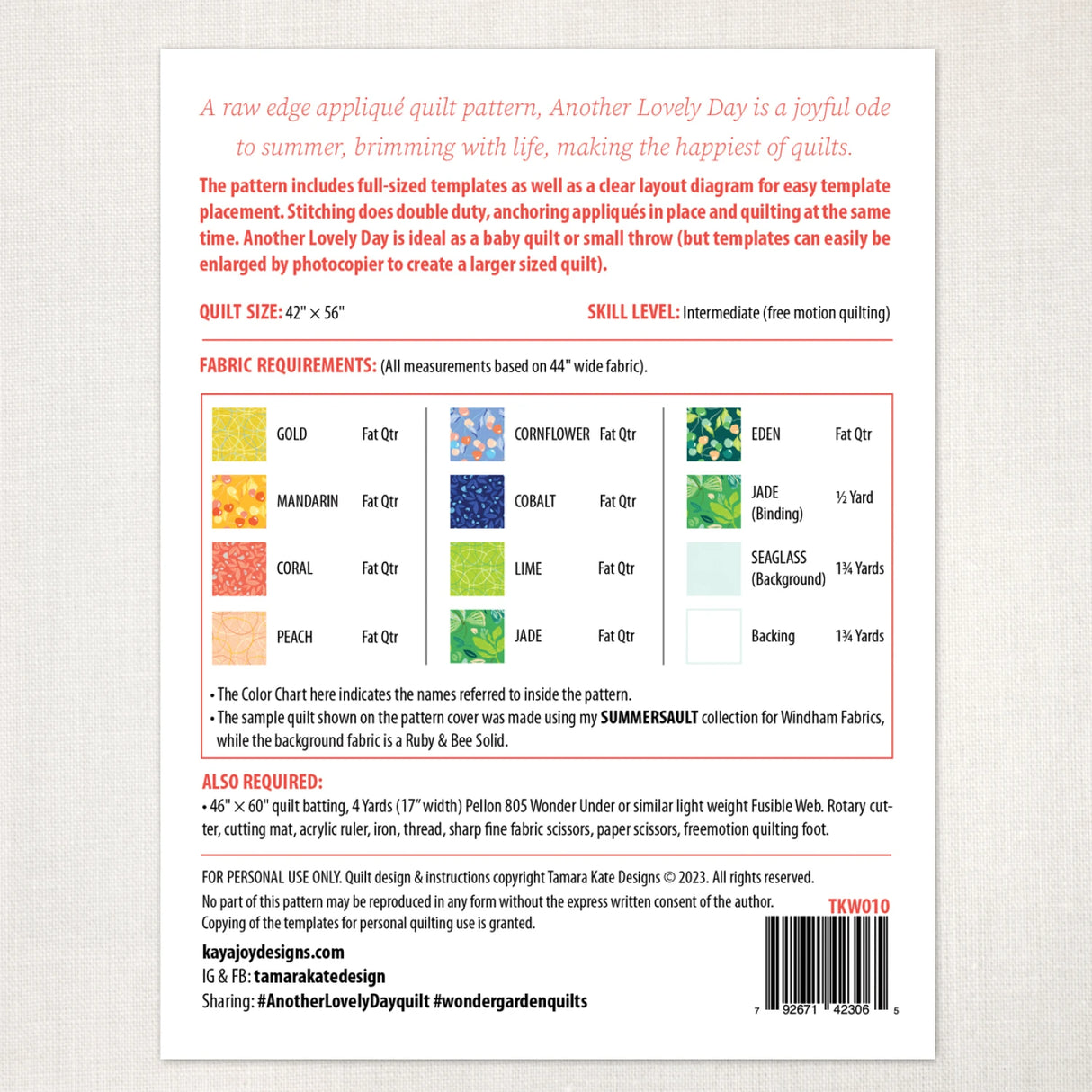 Back of the Another Lovely Day Quilt Pattern by Tamara Kate Designs