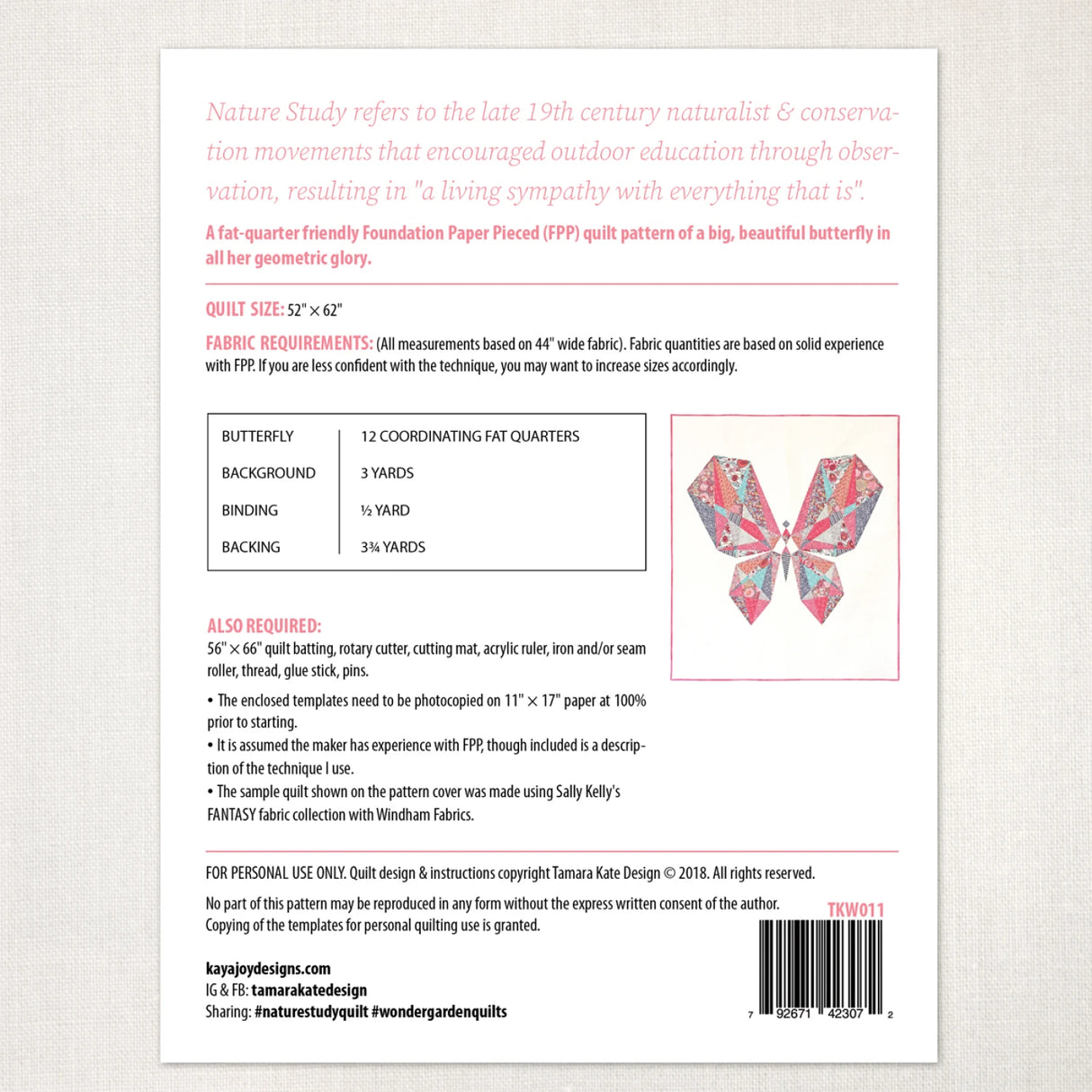 Back of the Nature Study Quilt Pattern by Tamara Kate Designs