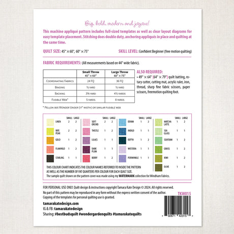 Back of the Best Buds Quilt Pattern by Tourmaline & Thyme Quilts