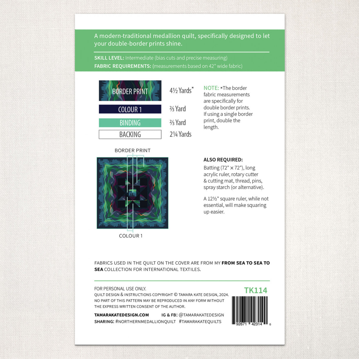 Back of the Northern Medallion Quilt Pattern by Tamara Kate Designs