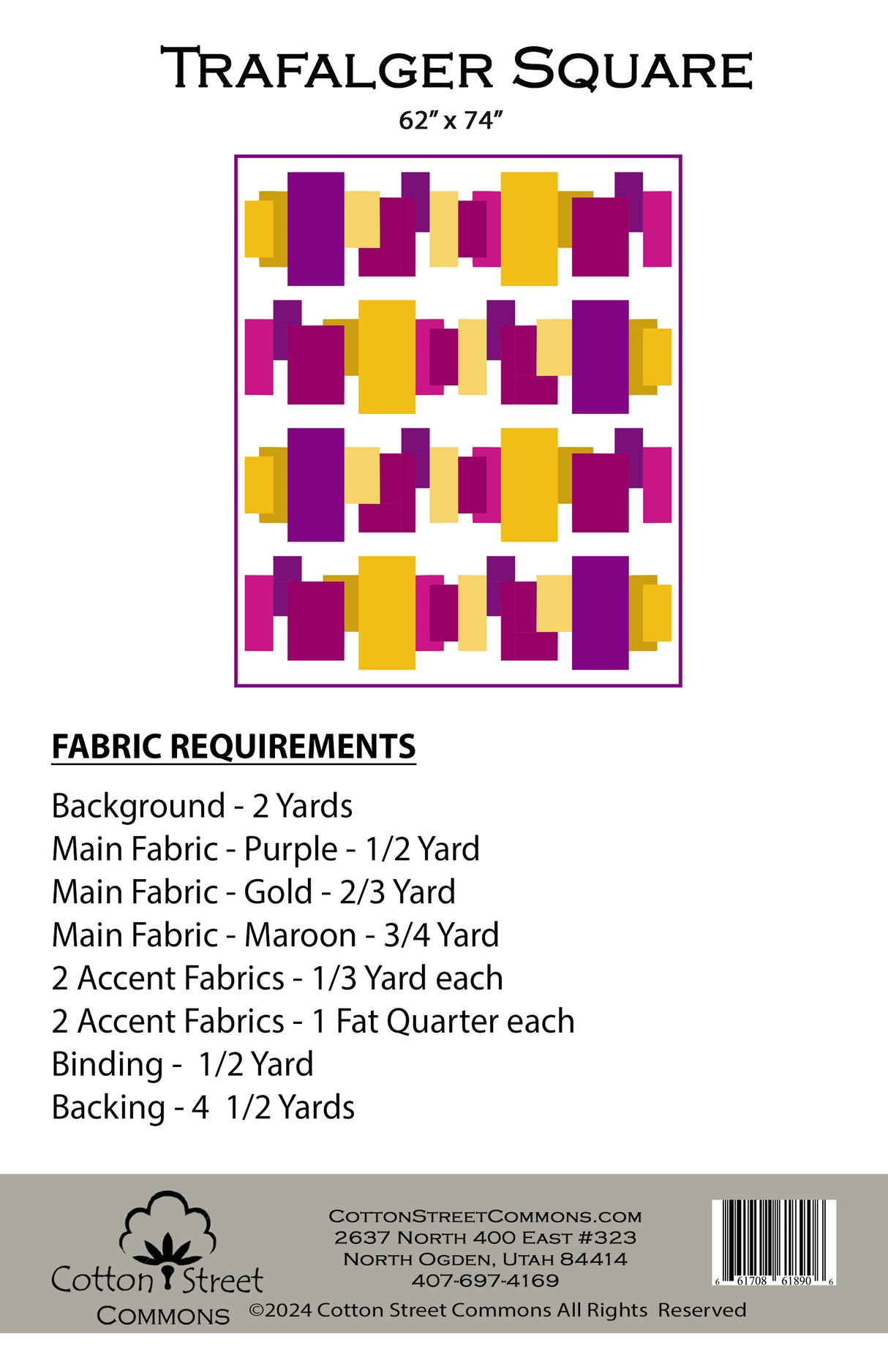 Back of the Trafalger Square Downloadable Pattern by Cotton Street Commons
