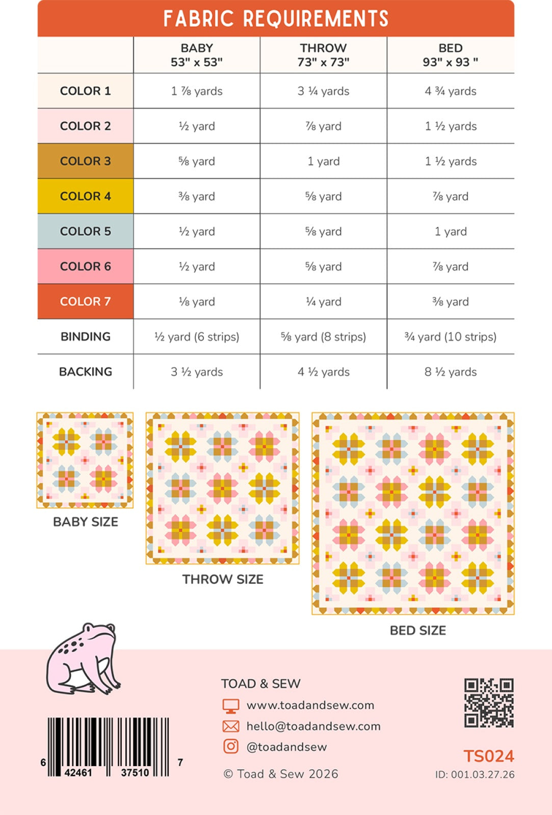 Back of the Foxglove Quilt Pattern by Toad and Sew