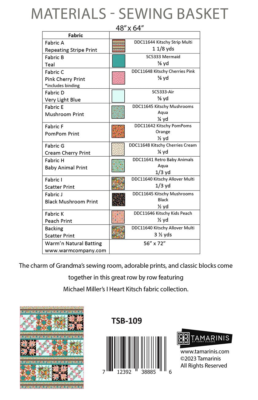 Back of the Sewing Basket Quilt Pattern