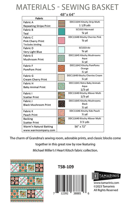 Back of the Sewing Basket Quilt Pattern