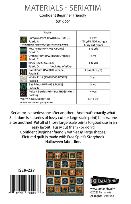 Back of the Seriatim Quilt Pattern by Tamarinis