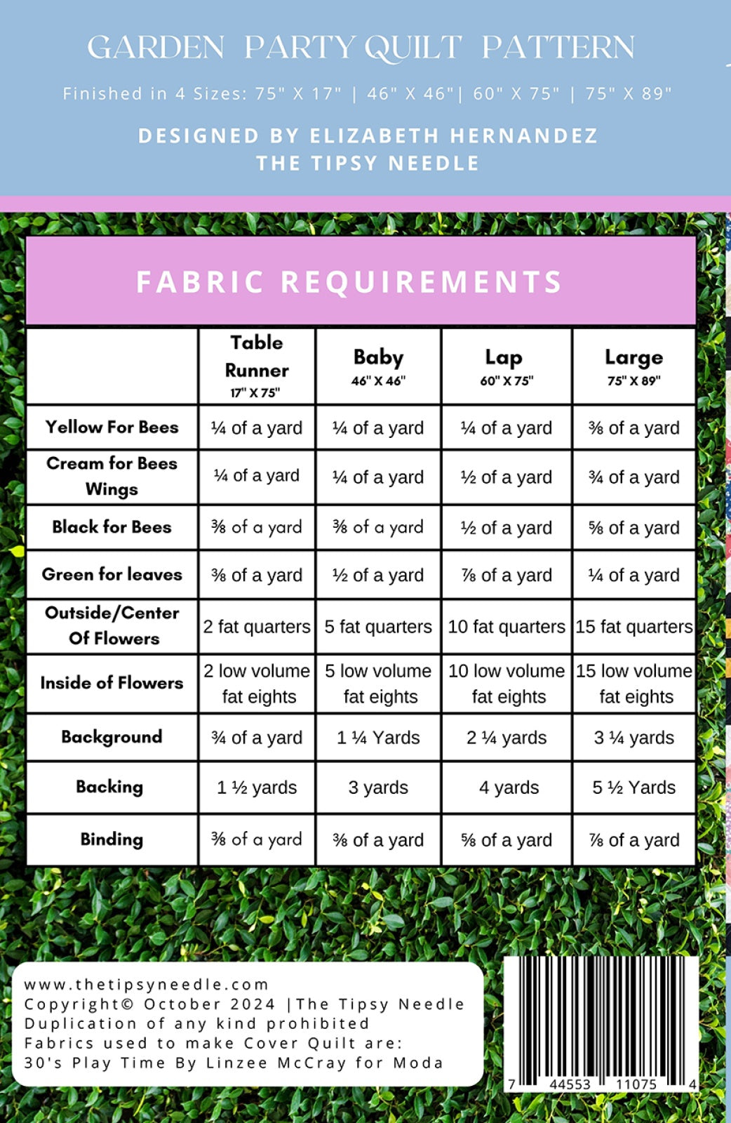 Back of the Garden Party Quilt Quilt Pattern by The Tipsy Needle