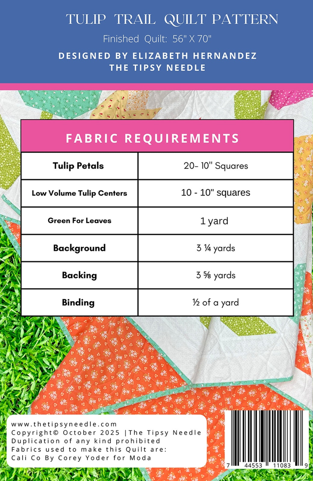 Back of the Tulip Trail Quilt Pattern by The Tipsy Needle