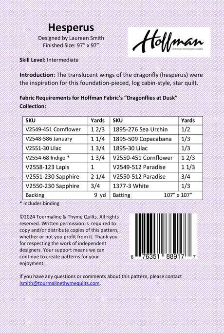 Back of the Hesperus Quilt Pattern by Tourmaline & Thyme Quilts