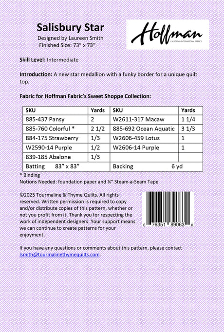 Back of the Salisbury Star Quilt Pattern by Tourmaline & Thyme Quilts