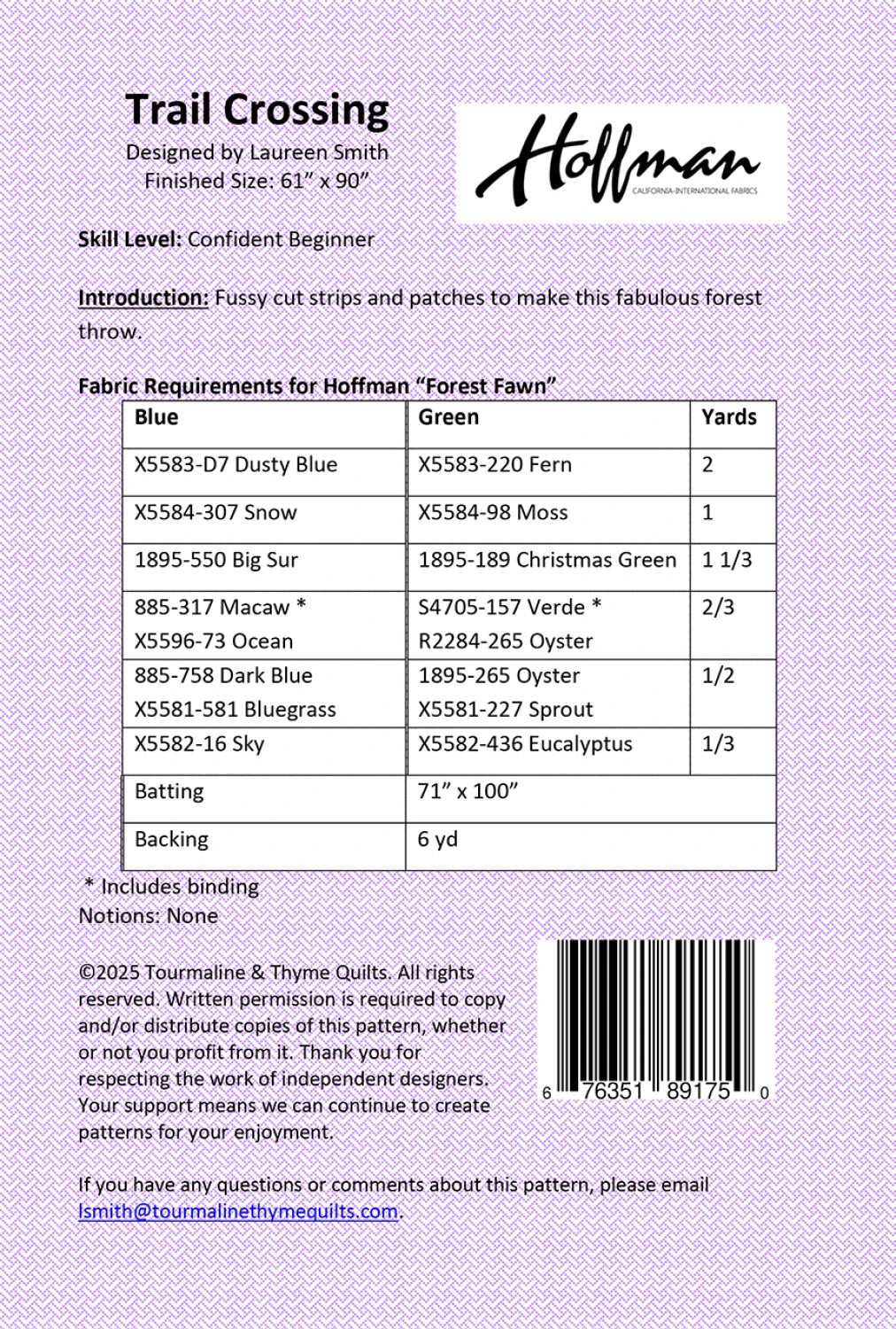 Back of the Trail Crossing Quilt Pattern by Tourmaline & Thyme Quilts