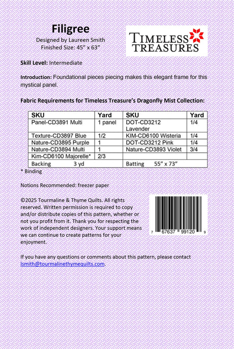 Back of the Filigree Quilt Pattern by Touramaline & Thyme