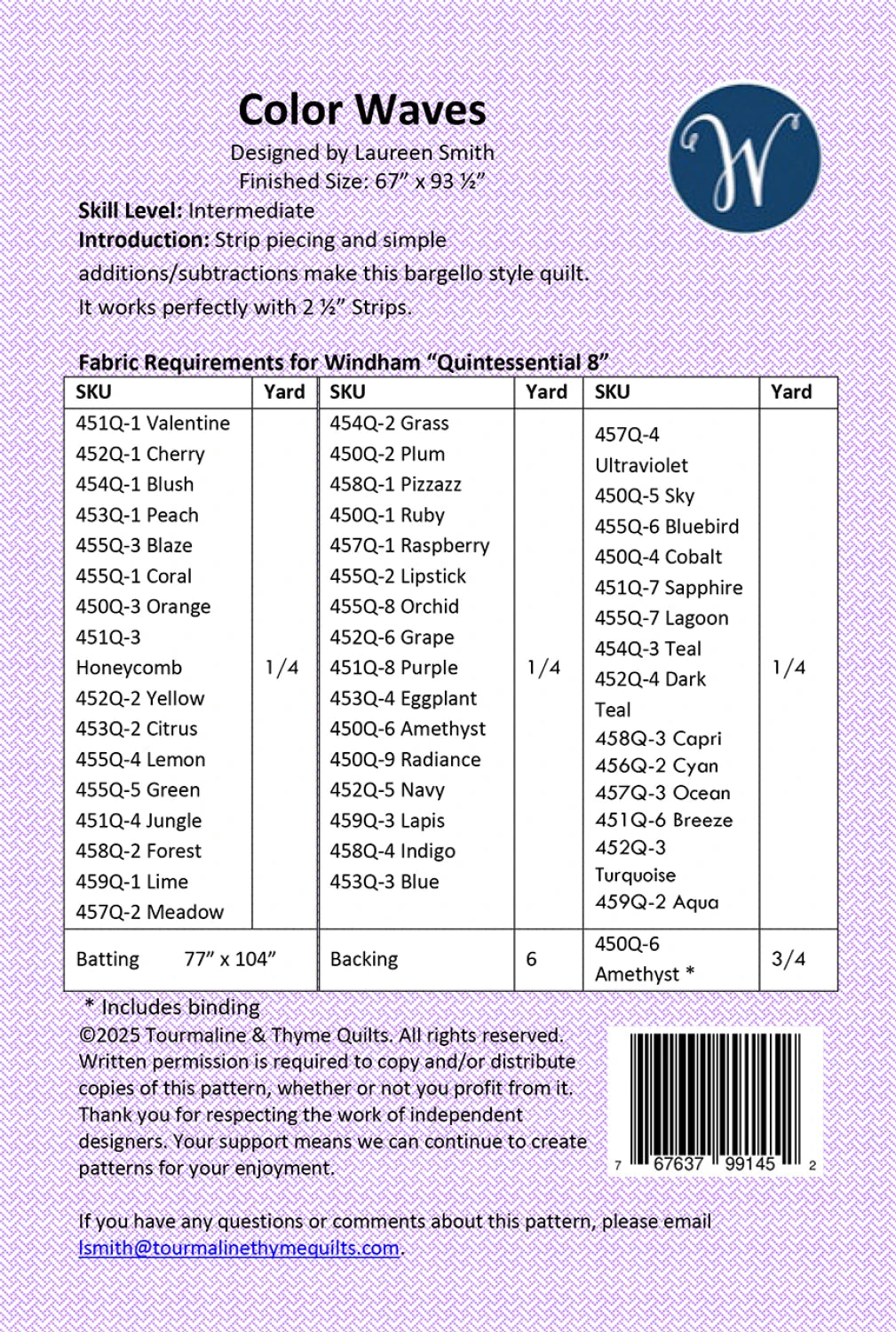 Back of the Color Waves Quilt Pattern by Touramaline & Thyme