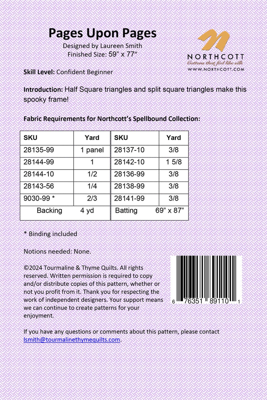 Back of the Pages Upon Pages Quilt Pattern by Touramaline & Thyme