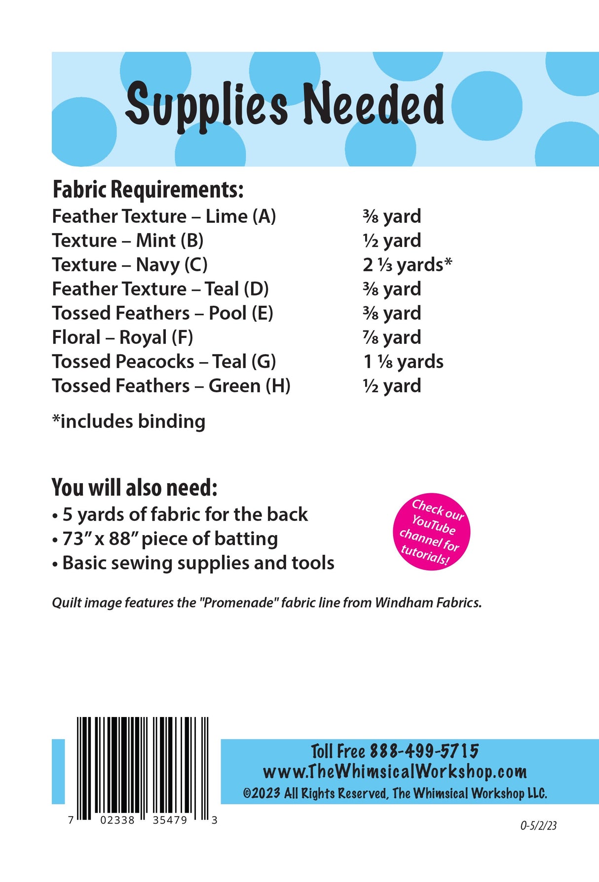 Back of the Cascading Ribbons Quilt Pattern by The Whimsical Workshop