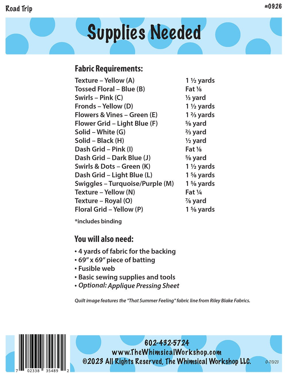 Back of the Road Trip Quilt Pattern by The Whimsical Workshop