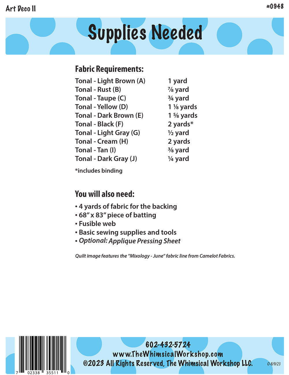 Back of the Art Deco II Quilt Pattern by The Whimsical Workshop