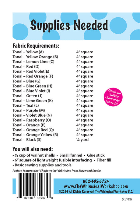 Back of the Color Palette Pin Cushion Pattern by The Whimsical Workshop