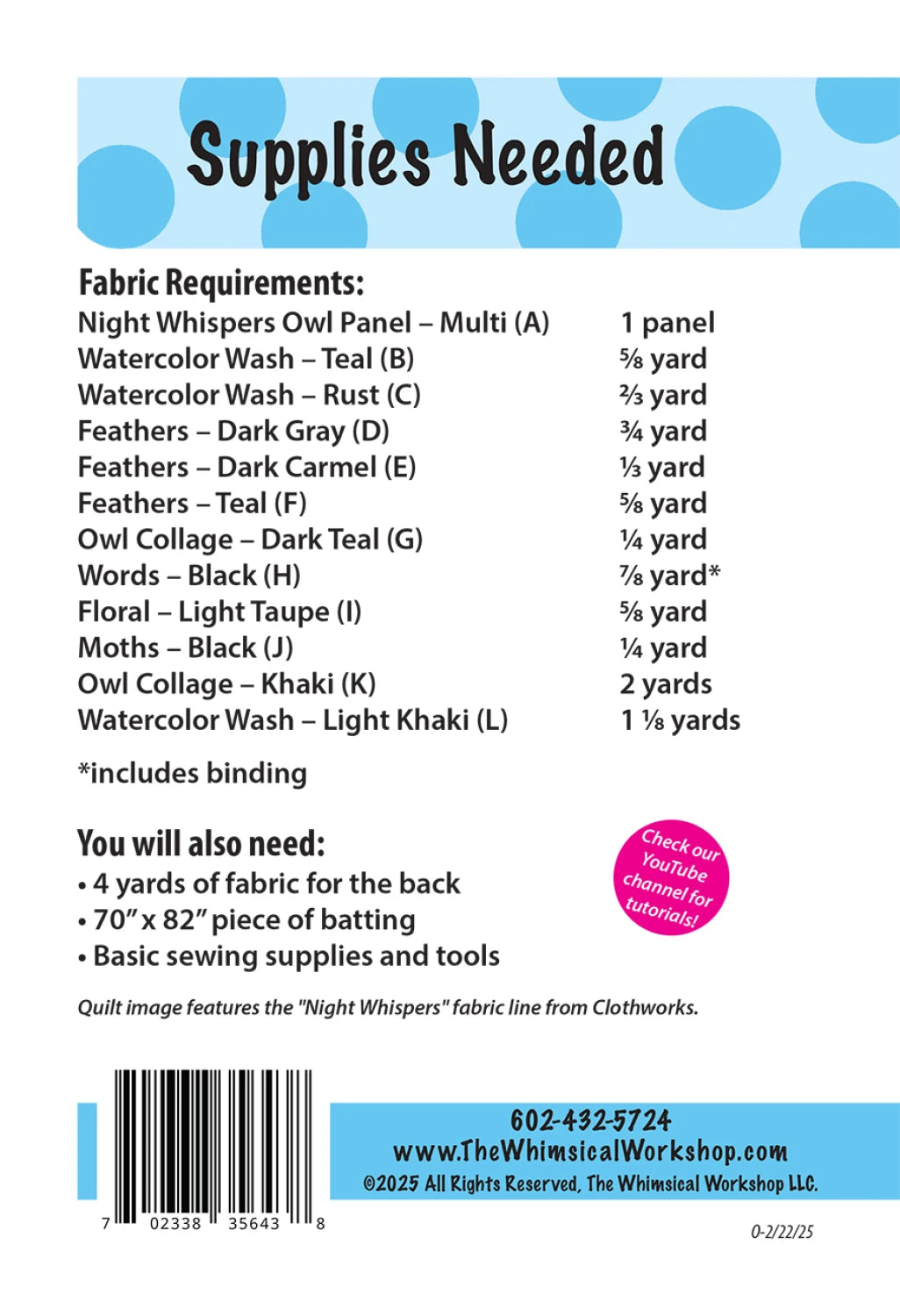 Back of the Feathered Grace Quilt Pattern by The Whimsical Workshop