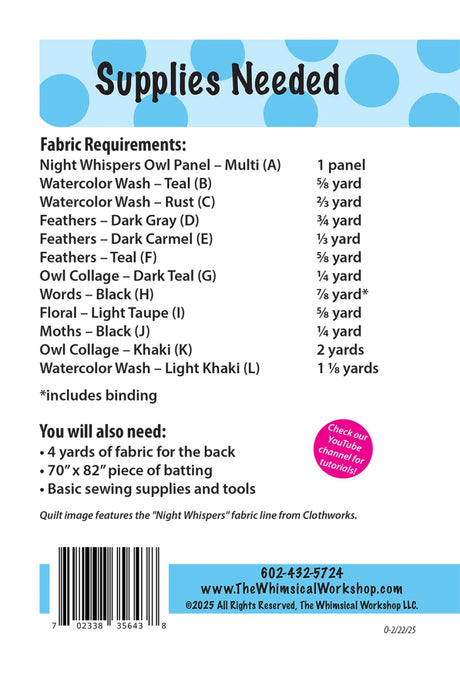 Back of the Feathered Grace Quilt Pattern by The Whimsical Workshop