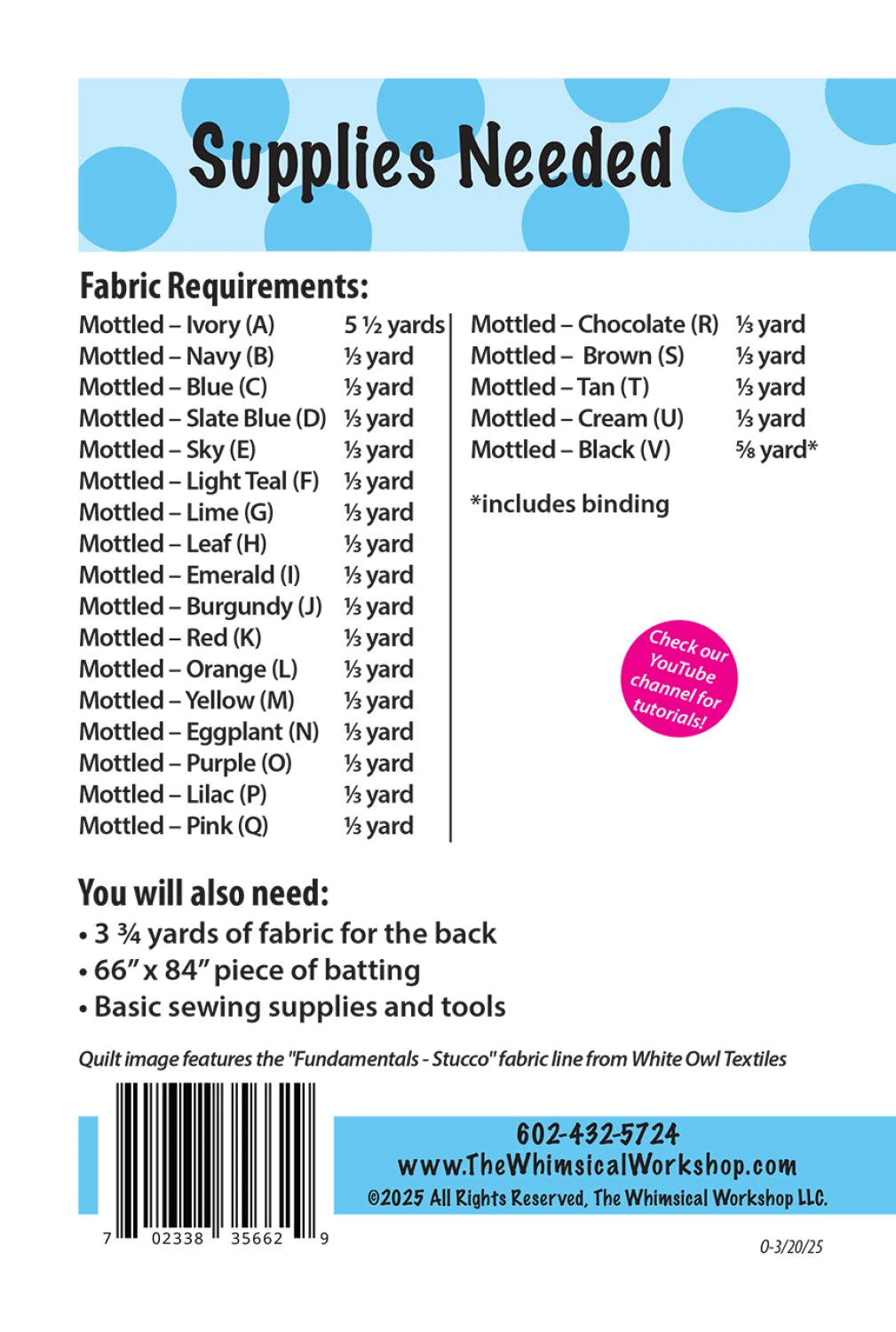 Back of the Rainbow Cascade Quilt Pattern by The Whimsical Workshop